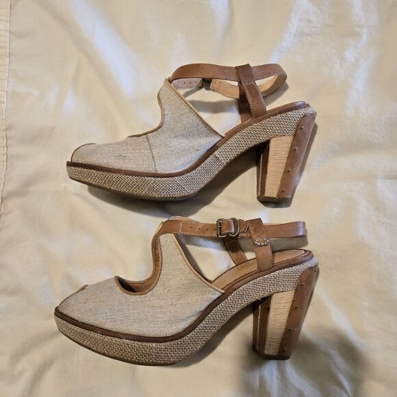 Timberland Marge Heel Peep Toe Shoe Sandal Tan Brown 9 Y2K - Picture 2 of 14